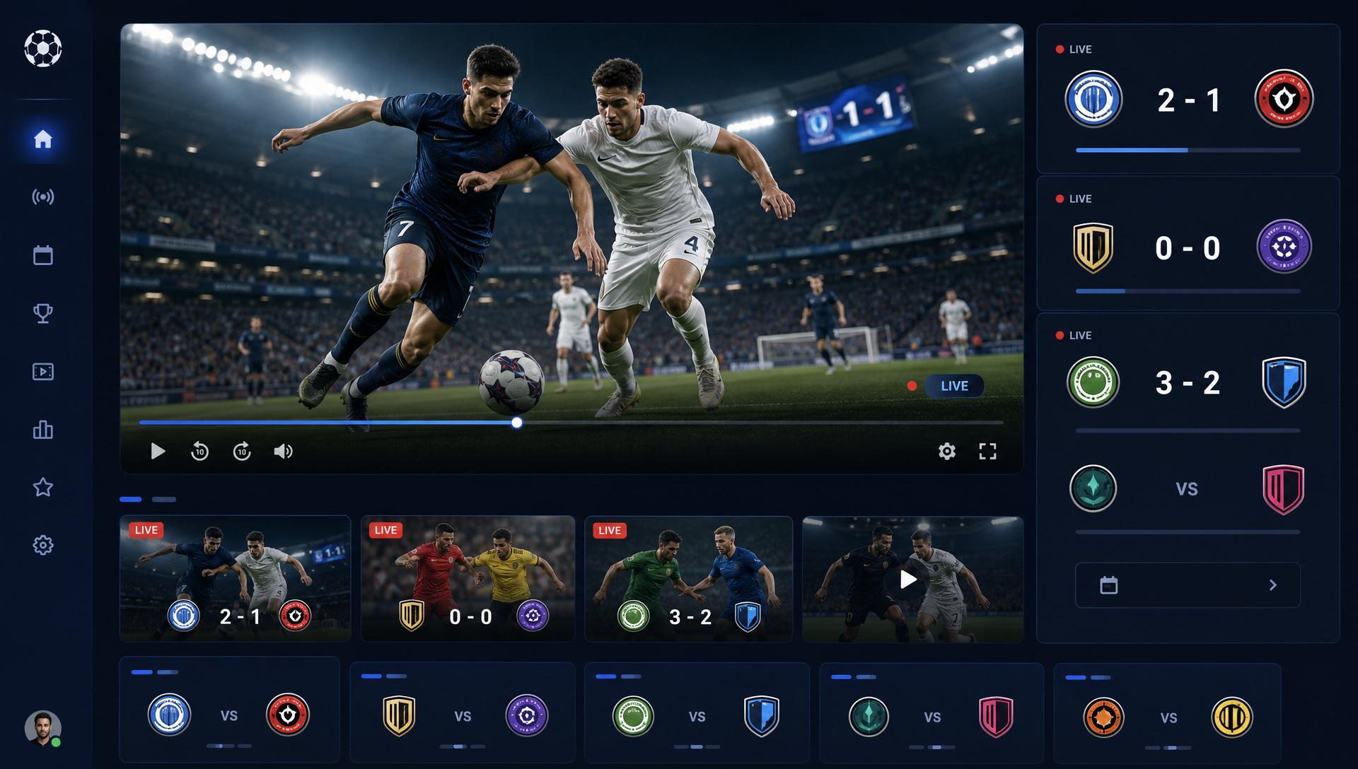Modern football streaming OTT platform interface